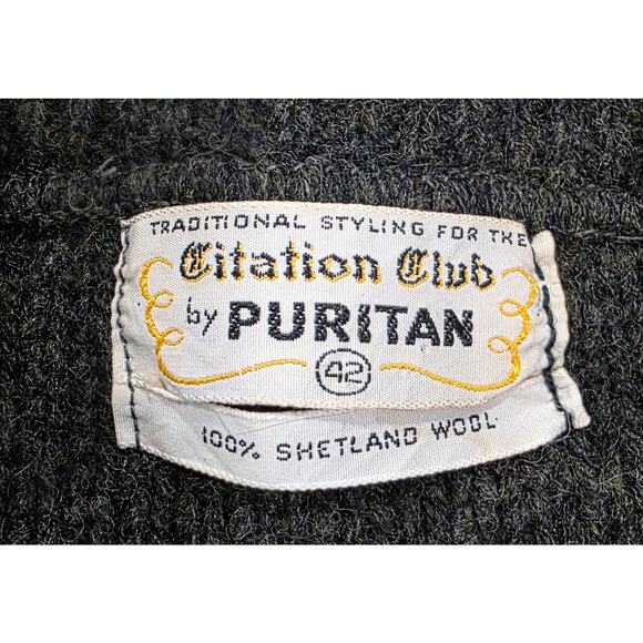 Citation Club by Puritan Wool Men's Crewneck Pullover Sweater Green/Tan size 42 - Picture 4 of 4